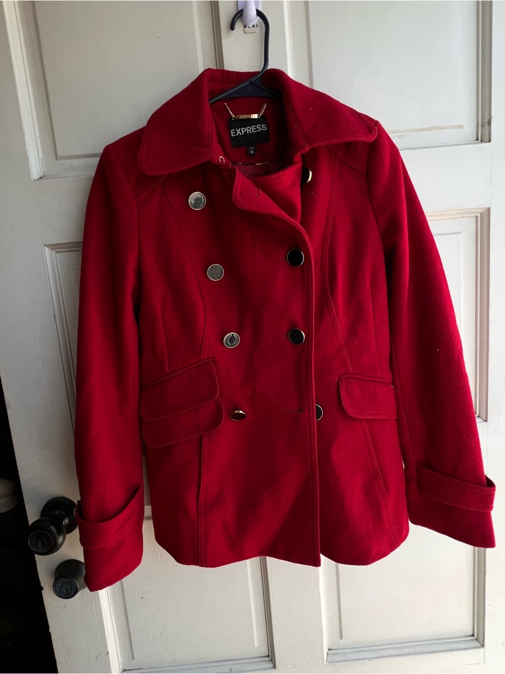 Express Women's Burgundy Double-Breasted Peacoat